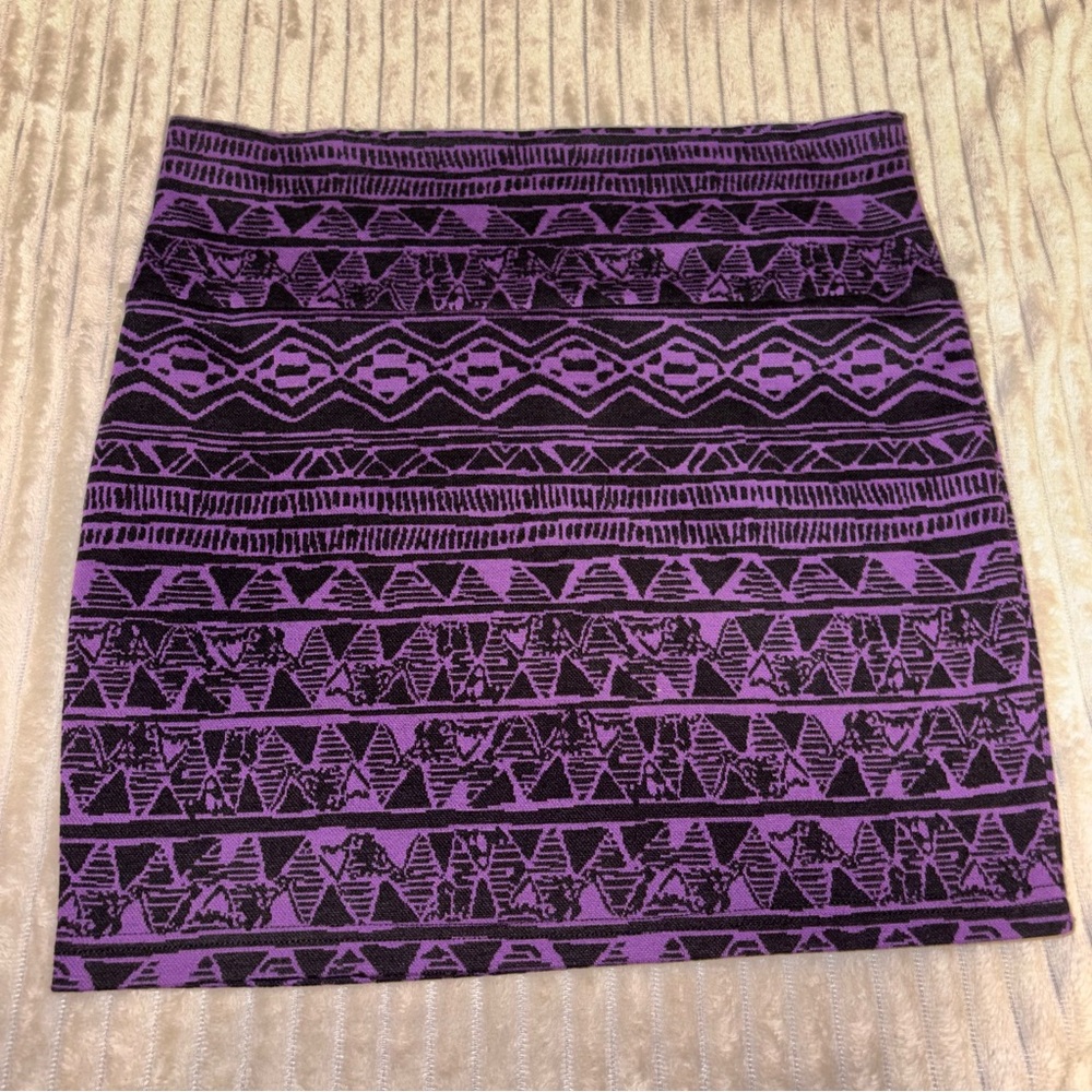 Y2K Purple Tribal Print Bodycon Mini Skirt Size Medium